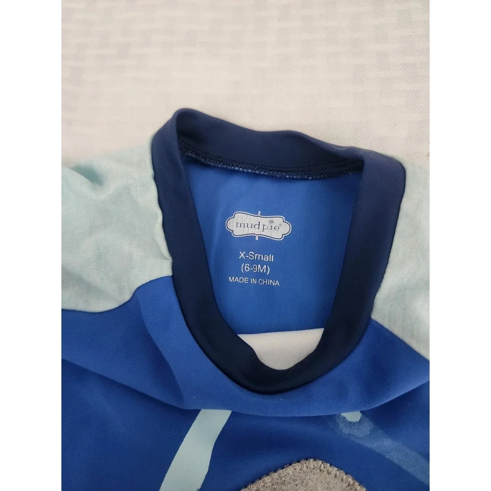 Mud Pie Baby Boy Shark Rash Guard Swim Shirt Blue Long Sleeve 6-9 Months